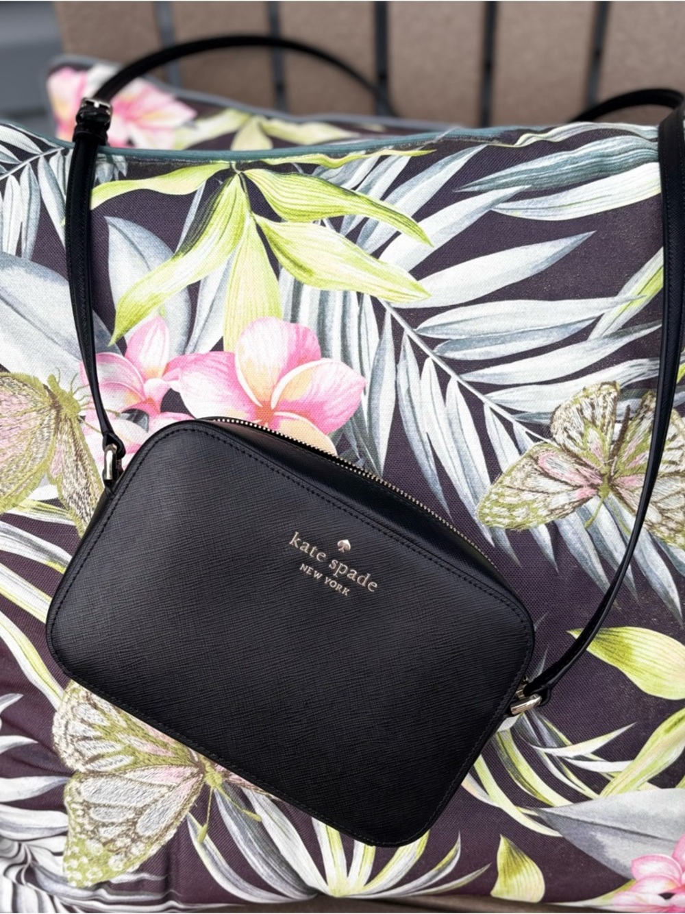 kate spade Black Saffiano Leather Crossbody with Gold Logo